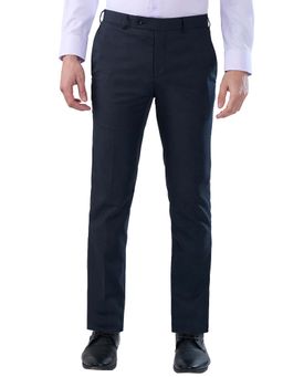 Raymond - Slim Fit Dark Blue Polyester Viscose Blend Formal Trouser