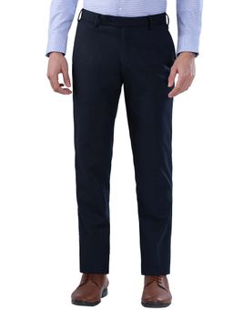 Raymond - Slim Fit Dark Blue Polyester Viscose Blend Formal Trouser