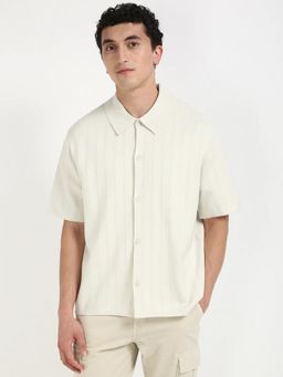 Calvin Klein - Beige Striped Regular Fit Knitted Shirt