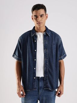 Calvin Klein - Blue Solid Regular Fit Viscose Shirt