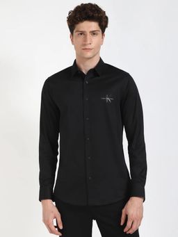 Calvin Klein - Black Solid Slim Fit Satin Woven Shirt