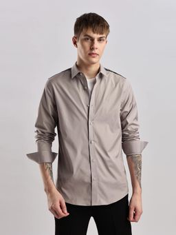 Calvin Klein - Grey Solid Slim Fit Cotton Shirt
