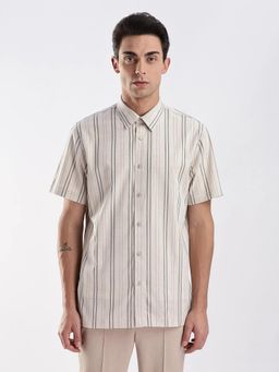Calvin Klein - Beige Striped Regular Fit Cotton Shirt