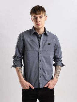 Calvin Klein - Navy Blue Solid Slim Fit Cotton Shirt