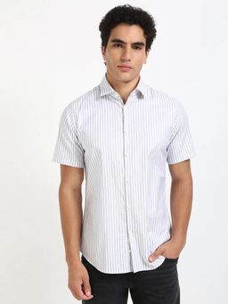 Calvin Klein - Brown Striped Slim Fit Poplin Woven Shirt