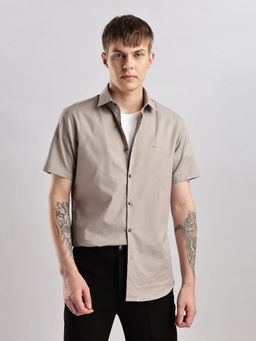Calvin Klein - Brown Textured Slim Fit Cotton Shirt