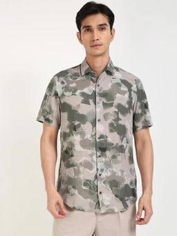 Calvin Klein - Green Printed Regular Fit Poplin Woven Shirt
