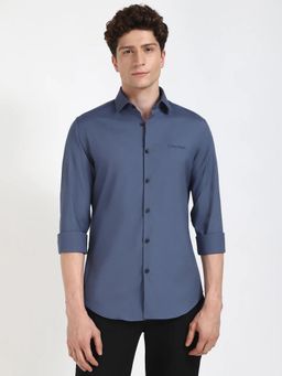 Calvin Klein - Navy Blue Solid Slim Fit Poplin Woven Shirt