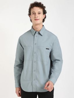 Calvin Klein - Blue Solid Relaxed Fit Cotton Shirt