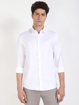Calvin Klein - White Solid Slim Fit Cotton Shirt