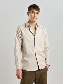 Calvin Klein - Beige Striped Slim Fit Cotton Shirt