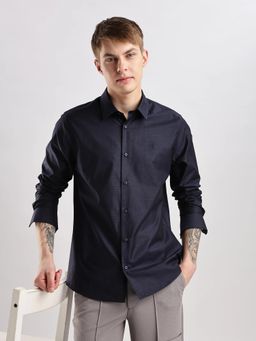 Calvin Klein - Navy Blue Striped Slim Fit Cotton Shirt