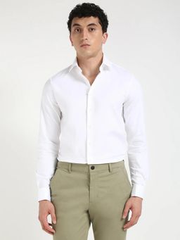 Calvin Klein - White Solid Regular Fit Dobby Woven Shirt