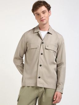 Calvin Klein - Brown Solid Boxy Fit Twill Woven Shirt
