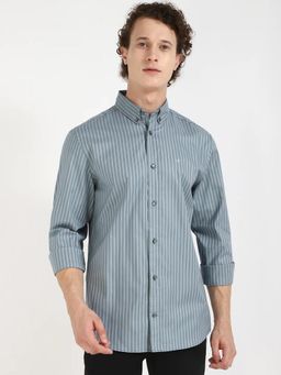 Calvin Klein - Green Striped Regular Fit Oxford Woven Shirt