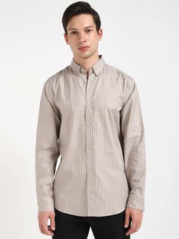 Calvin Klein - Brown Striped Regular Fit Oxford Woven Shirt