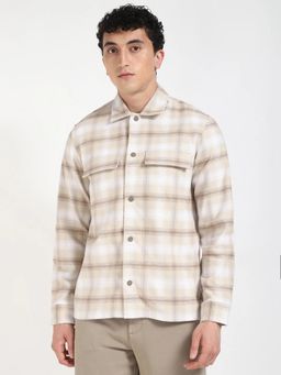 Calvin Klein - Beige Checks Boxy Fit Twill Woven Shirt