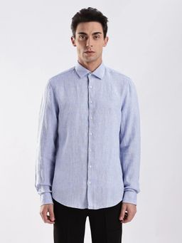 Calvin Klein - Blue Textured Slim Fit Linen Shirt