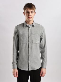Calvin Klein - Grey Textured Slim Fit Dobby Woven Shirt