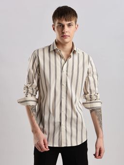 Calvin Klein - Beige Men's Beige Vertical Striped Shirt