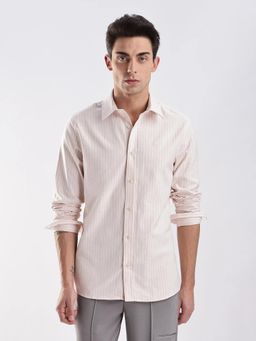 Calvin Klein - Beige Striped Slim Fit Twill Woven Shirt