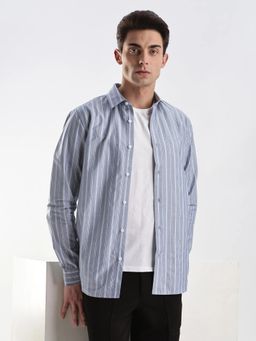 Calvin Klein - Blue Striped Slim Fit Dobby Woven Shirt