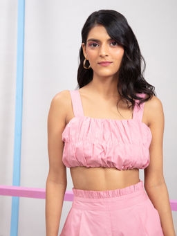 Twenty Dresses by Nykaa Fashion - Pink Solid Shoulder Straps Bustier Crop Top