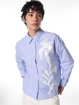 ONLY - Women's Stripes Relax Fit Blue Shirt