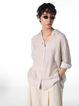 ONLY - Women's Stripes Regular Fit White Shirt