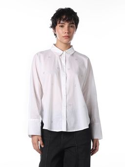 ONLY - Women's Embellished Loose Fit White Shirt