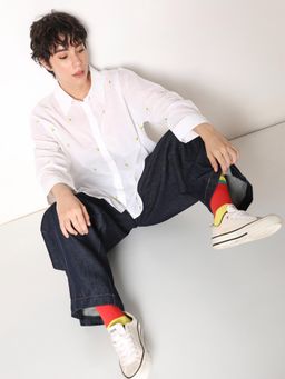 ONLY - Women's Embroidered Loose Fit White Shirt