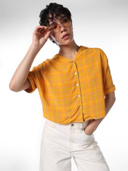 ONLY - Women's Checked Boxy Yellow Shirt