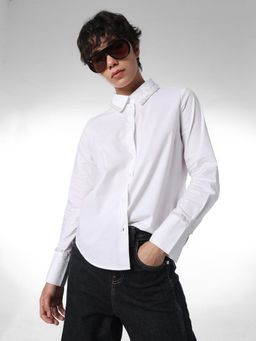 ONLY - Women's Solid Regular Fit White Shirt