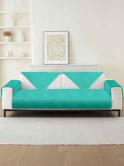 Cortina - Three Seater Solid Microfiber Non Slip Sofa Toper Turquoise Blue