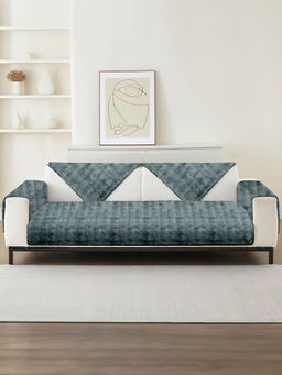 Cortina - Two Seater Solid Microfiber Non Slip Sofa Toper Grey