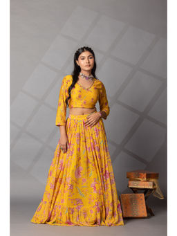 Zari Jaipur - Mustard Color Crop Top with Skirt (Set of 2)