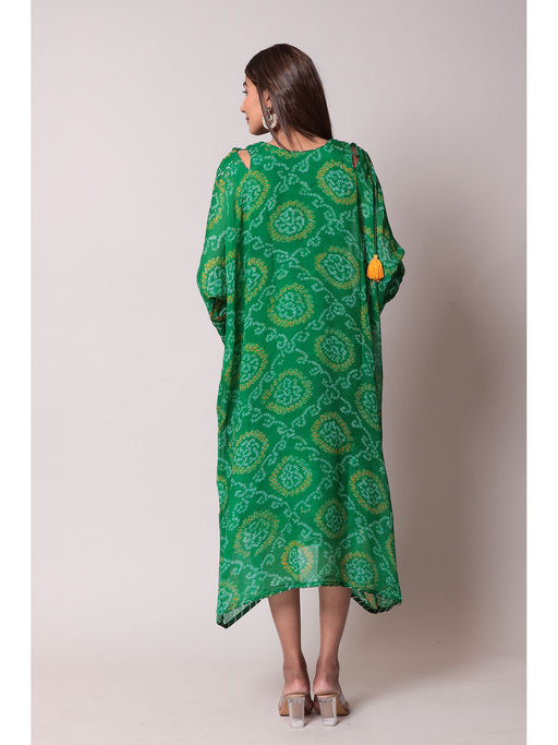 Buy Zari Jaipur Dark Green Georgette Embroidery Kaftan Dress Online