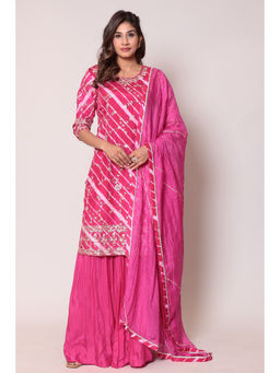 Zari Jaipur - Silk Dark Pink Embroidery Kurta with Sharara & Dupatta (Set of 3)