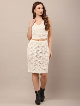 NOBARR - Women Cotton Sleeveless with V-Neck Top and Mini Skirt Crochet White Co-Ord Set