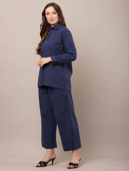 NOBARR - Women Blue with Shirt Collar Long Sleeves Shirt with Trouser Co-Ord Set