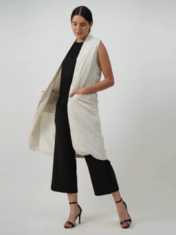 Saltpetre - Women Cream Long Overlay and Black Sleeveless Top and Pant 3 Piece Set (Set of 3)