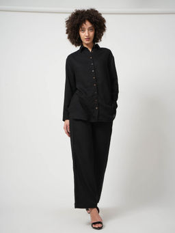 Saltpetre - Women Black Relaxed Button Down Shirt with Wide Leg Pant 2 Piece Set (Set of 2)