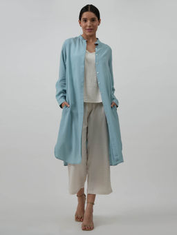 Saltpetre - Women Blue Overlay and Cream Slip Top and Wide Leg Pant 3 Piece Set (Set of 3)