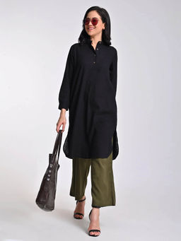 Saltpetre - Women Black Pleated Tunic with Olive Wide Leg Pant 3 Piece Set (Set of 2)
