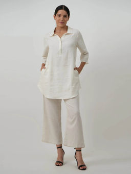Saltpetre - Women Cream Skipper Collar Tunic with Wide Leg Pant 2 Piece Set (Set of 2)