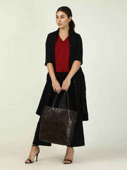 Saltpetre - Women Black Overlay and Wide Leg Pant with Maroon Shell Top 3 Piece Set (Set of 3)