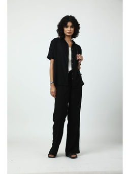 Saltpetre - Black Half Sleeves Shirt and Wide Leg Pants (Set of 3)