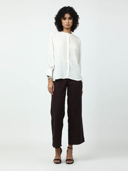 Saltpetre - Women Solid Cream Round Neck Shirt with Coffee Wide Leg Pant 2 Piece Set (Set of 2)