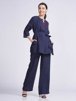 Saltpetre - Women Navy Overlay with Wide Leg Pants and Maroon Slip Top 3 Piece Set (Set of 3)