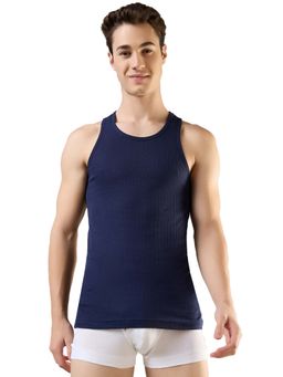 Park Avenue - Men Navy Blue Solid Round Neck Sleeveless Pure Cotton Vest